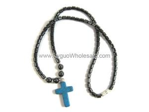 18inch Turquoise Cross Pendant Hematite Stone Strands Necklace